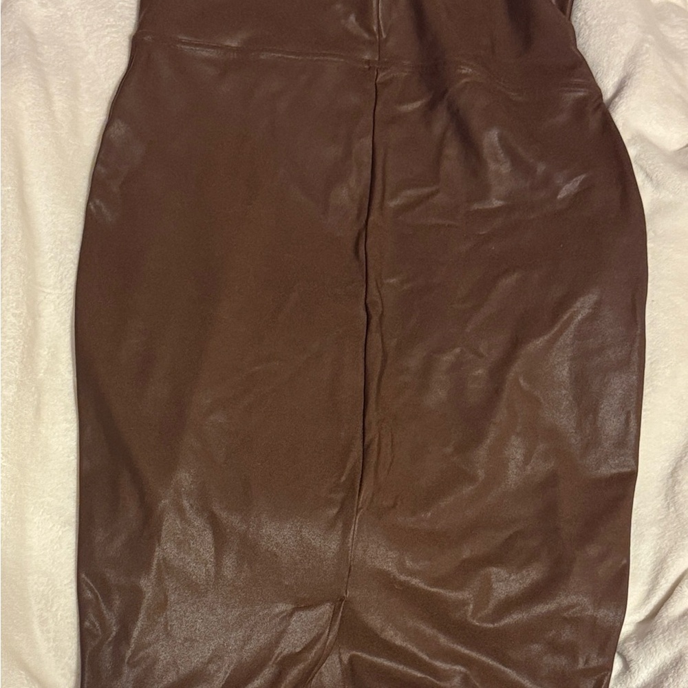 Spanx Faux Leather Elegant Brown Leather Skirt 1X/11TG